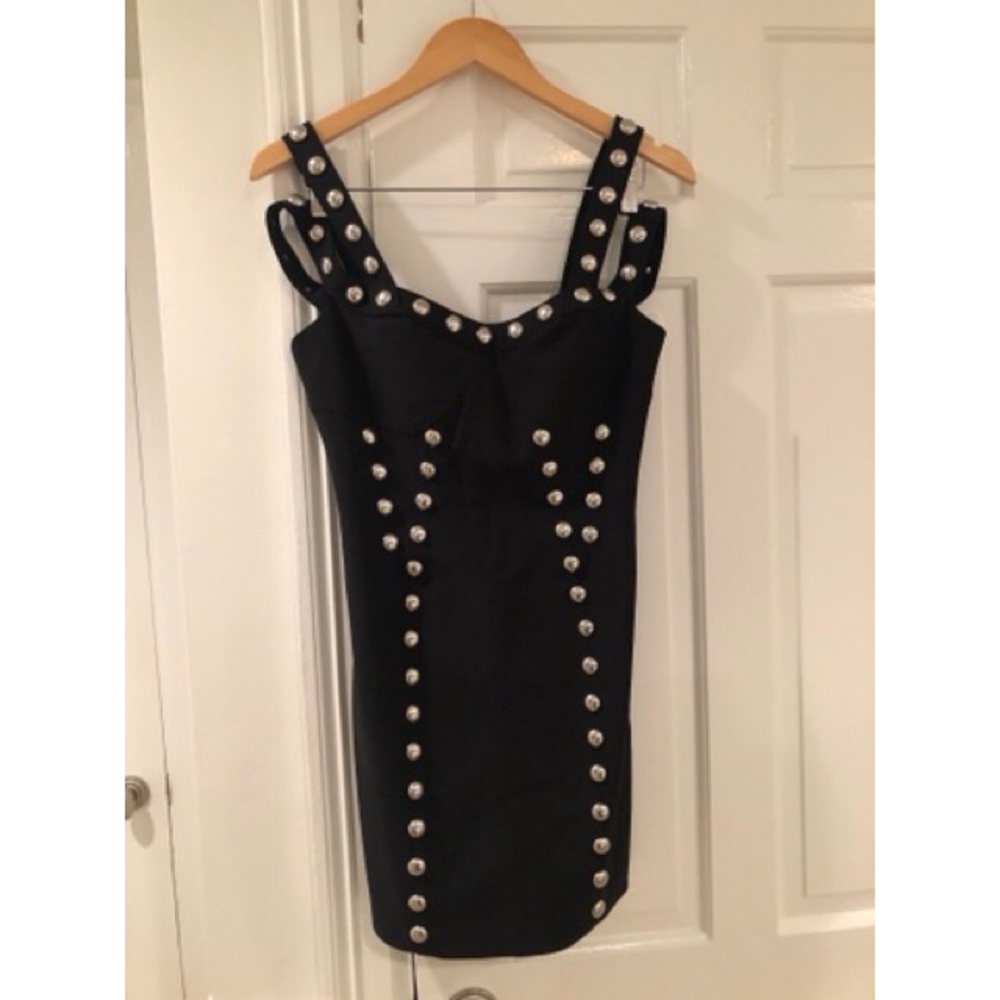 Cinq a Sept Studded Black Mini Dress Double Strap